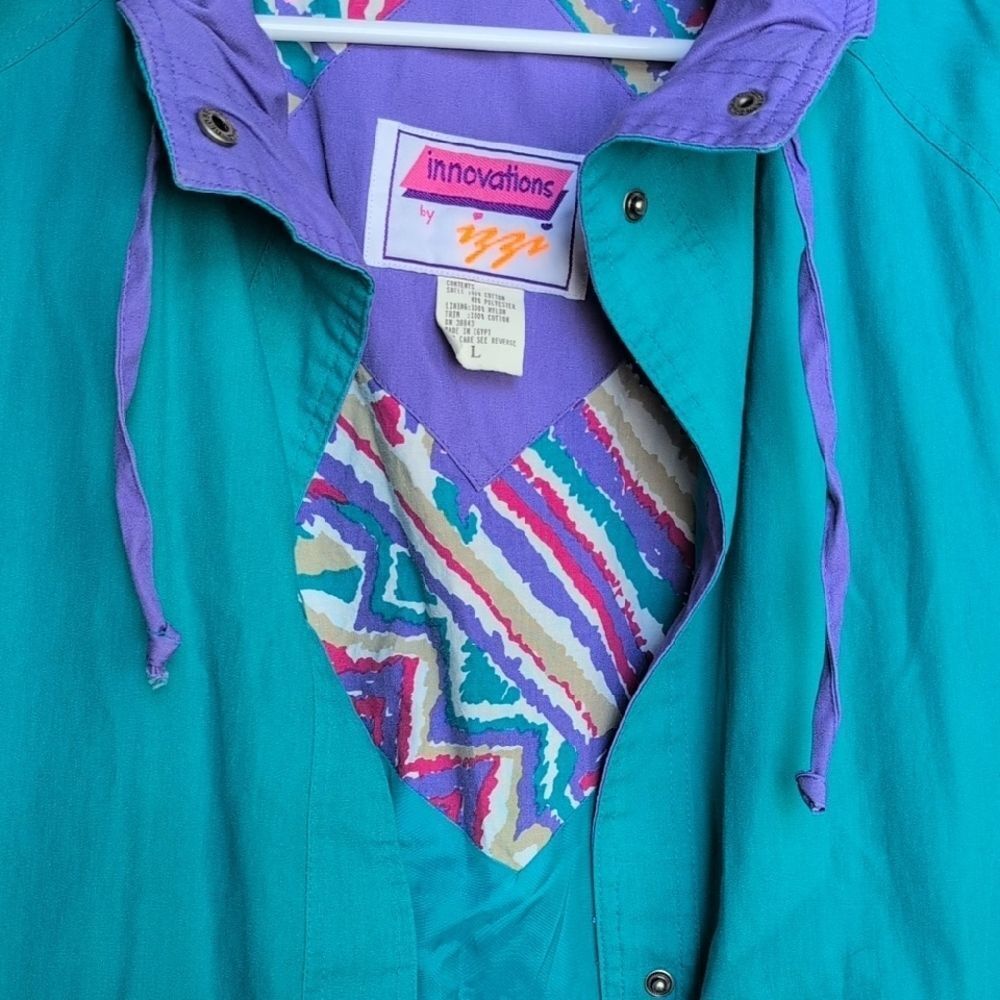 VTG Innovations By Izzi Teal Purple Windbreaker 80s 90s Jacket - Size L - Picture 10 of 10